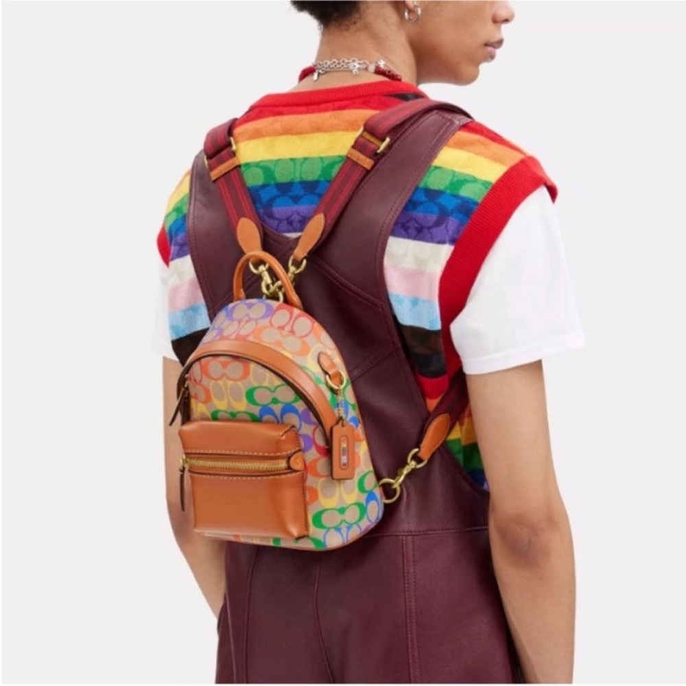 Coach Charter Backpack 18 In Rainbow Signature Canvas - Picture 2 of 16